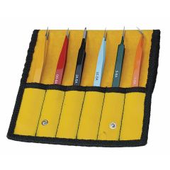 Aven 18480EZ E-Z Pik Industrial 6-Piece Colored Stainless Steel Tweezer Set with Plastic Pouch