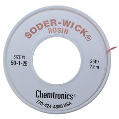 Chemtronics 50-1-25 Soder-Wick Rosin Flux Desoldering Wick, 0.030" x 25' Spool 