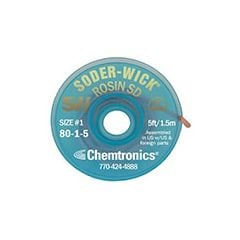 Chemtronics 80-1-5 Soder-Wick Rosin Desoldering Braid, White, 0.030" dia. x 5' Spool (Pack of 25)