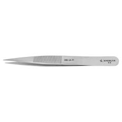 Excelta 00B-SA-PI Two Star 4.75" Straight Strong Point Anti-Magnetic Tweezer with Serrated Grips