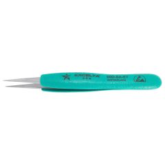 Excelta 00D-SA-ET Three Star 4.75" Straight Strong Point Anti-Magnetic Ergo Tweezer with Serrated Tips