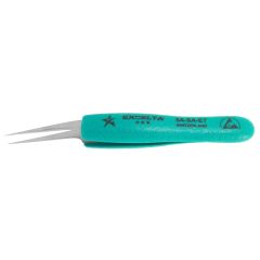Excelta 5A-SA-ET &#9733;&#9733;&#9733; ESD-Safe Neverust&reg; Stainless Steel Tweezers with Ergo-Tweeze&reg; TealShield&trade; Grips & 10&deg; Offset, Angled, Tapered, Ultra-Fine, Pointed Tips