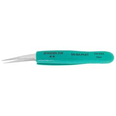 Excelta 5A-SA-PI-ET &#9733;&#9733; ESD-Safe Neverust&reg; Stainless Steel Tweezers with Ergo-Tweeze&reg; TealShield&trade; Grips & 10&deg; Offset, Angled, Tapered, Ultra-Fine, Pointed Tips