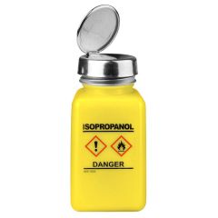 Menda 35249 durAstatic&reg; Dissipative HDPE One-Touch Square Bottle, Yellow with "Isopropanol" Print & GHS Label, 6 oz.