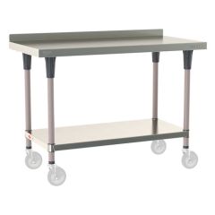Metro TableWorx&trade; Mobile-Ready Stainless Steel Work Table with Type 304 Work Surface with Backsplash, Shelf Base & Metroseal Gray Epoxy Coated Legs