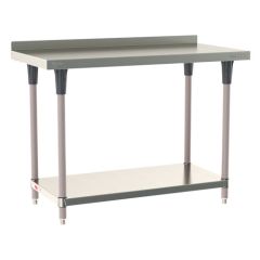 Metro TableWorx&trade; Stainless Steel Work Table with Type 304 Work Surface with Backsplash, Shelf Base & Metroseal Gray Epoxy Coated Legs