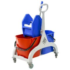 MicroNova C-2 Plastic Double Bucket Cart & Wringer, 6.5 Gallon Capacity