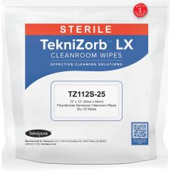 Teknipure TZ112S-25 Sterile TekniZorb&trade; LX Polycellulose Nonwoven Cleanroom Wipes, 12" x 12" (Case of 500)