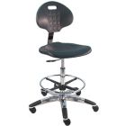 Lissner Lincoln Series Bench Height Cleanroom Chair, Black Urethane, Aluminum Base