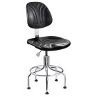 Bevco 7610DC Dura Bench Height Class 10 Cleanroom Chair with Tubular Steel Base, Black Polyurethane