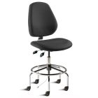 BioFit MVMT Tech Series Bench Height ESD Chair with Tubular Steel Base, Attached Footring & Large Back, Dissipative Fabric