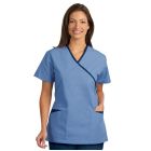 7002 Fashion Seal® Womens' Cross-Over Tunic, Ciel Blue with Navy Trim