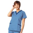 7575 Fashion Seal® Womens' Modern Fit Tunic with Double V-Neck, Ciel Blue with Navy Trim