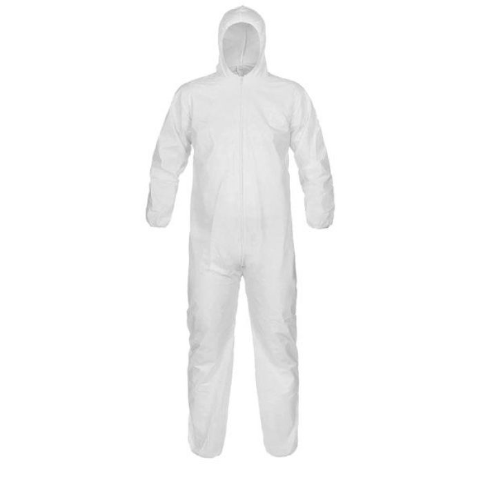 Hooded Disposable Coveralls,Polypropylene,White,Attached Booties,CASE/25