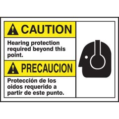 "HEARING PROTECTION REQUIRED" ANSI Caution English/Spanish Sign, 10" x 14"