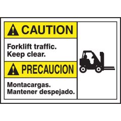 "FORKLIFT TRAFFIC" ANSI ISO Caution English/Spanish Sign, 14" x 10"