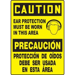 "EAR PROTECTION REQUIRED" OSHA Caution English/Spanish Sign, 10" x 14"