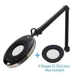 Aven In-X LED Magnifying Lamp with Interchangable 5 Diopter Lens & Heavy-Duty Table Clamp, Includes Spare Lens, Black