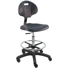 Lissner Lincoln Series Bench Height Cleanroom Chair, Black Urethane, Nylon Base
