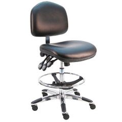 Lissner Washington Series Bench Height Cleanroom Chair with Large Seat & Back, Vinyl, Aluminum Base