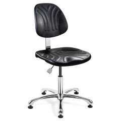 Bevco 7050DC Dura Desk Height Class 10 Cleanroom Chair with Polished Aluminum Base, Black Polyurethane