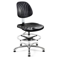 Bevco 7350DC Dura Mid-Height Class 10 Cleanroom Chair with Polished Aluminum Base, Black Polyurethane