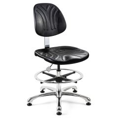 Bevco 7550DC Dura Bench Height Class 10 Cleanroom Chair with Polished Aluminum Base, Black Polyurethane