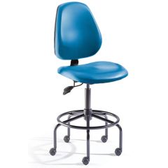 ioFit MVMT Tech Series Bench Height Cleanroom Chair with Tubular Steel Base & Attached Footring, Vinyl 