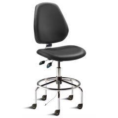 BioFit MVMT Tech Series Bench Height Cleanroom ESD Chair with Tubular Steel Base, Attached Footring & Large Back, Conductive Vinyl