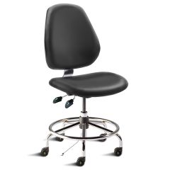 BioFit MVMT Tech Series Desk Height Cleanroom ESD Chair with Tubular Steel Base, Attached Footring & Large Back, Conductive Vinyl