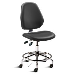 BioFit MVMT Tech Series Mid Height Cleanroom ESD Chair with Tubular Steel Base, Attached Footring & Large Back, Conductive Vinyl