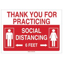 Brady "THANK YOU FOR PRACTICING SOCIAL DISTANCING" Sign, Red/White