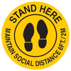 Brady 170215 "STAND HERE, MAINTAIN SOCIAL DISTANCE 6FT./2M" Floor Sign, 17" Diameter