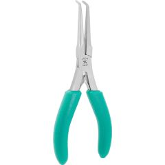 Excelta 2914D ★★ Large 45° Bent Needle Nose Stainless Steel Pliers with Serrated Jaw & TealShield™ Cushioned Grip, 6.5" OAL