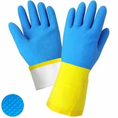 Flock Lined 30 Mil Latex/Rubber Gloves, Blue/Yellow