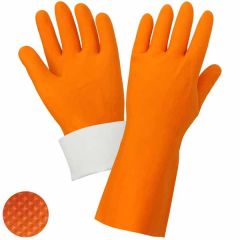 Flock Lined 30 Mil Latex/Rubber Gloves, Orange