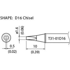 Hakko T31-01D16 Chisel Solder Tip, 1.6 x 10.0mm