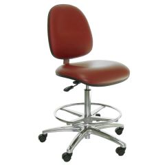 Industrial Seating Series 20M Bench Height Cleanroom ESD Chair with Medium Waterfall Seat & Polished Aluminum Base, Dissipative Vinyl 