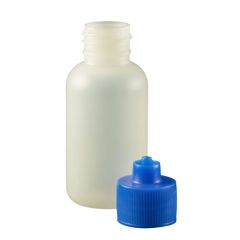 1 oz. Boston Round LDPE Bottle with Blue Luer Lock Cap