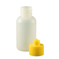 1 oz. Boston Round LDPE Bottle with Yellow Luer Lock Cap