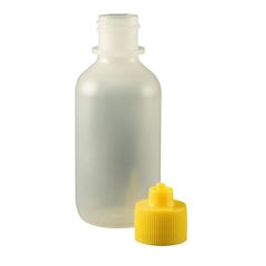 2 oz. Boston Round LDPE Bottle with Yellow Luer Lock Cap