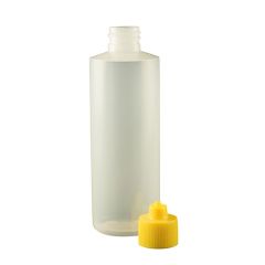 4 oz. Boston Round LDPE Bottle with Yellow Luer Lock Cap