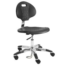 Lissner Desk Height ESD Chair with Polished Aluminum Base, Black Urethane