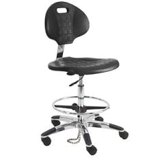 Lissner Bench Height ESD Chair with Polished Aluminum Base, Black Urethane