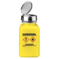 Menda 35249 durAstatic® Dissipative HDPE One-Touch Square Bottle, Yellow with "Isopropanol" Print & GHS Label, 6 oz.