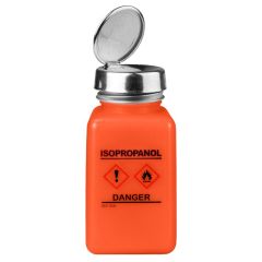 Menda 35252 durAstatic® Dissipative HDPE One-Touch Square Bottle, Orange with "Isopropanol" Print & GHS Label, 6 oz.