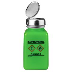 Menda 35253 durAstatic® Dissipative HDPE One-Touch Square Bottle, Green with "Isopropanol" Print & GHS Label, 6 oz.