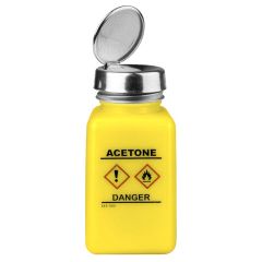 Menda 35254 durAstatic® Dissipative HDPE One-Touch Square Bottle, Yellow with "Acetone" Print & GHS Label, 6 oz.