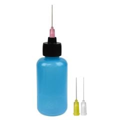 Menda 35598 durAstatic® Dissipative LDPE Dispensing Bottle with 18, 20 & 26-Gauge Needles, Blue with "Flux" Print, 2 oz.