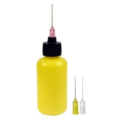 Menda 35599 durAstatic® Dissipative LDPE Dispensing Bottle with 18, 20 & 26-Gauge Needles, Yellow with "Flux" Print, 2 oz.